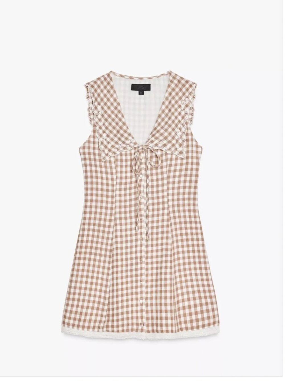 NWT ZARA Cotton Gingham Peter Pan Collar Mini Dress - Brown/White (Size S)